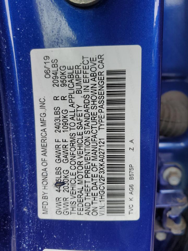 1HGCV2F3XKA027121 2019 Honda Accord Sport