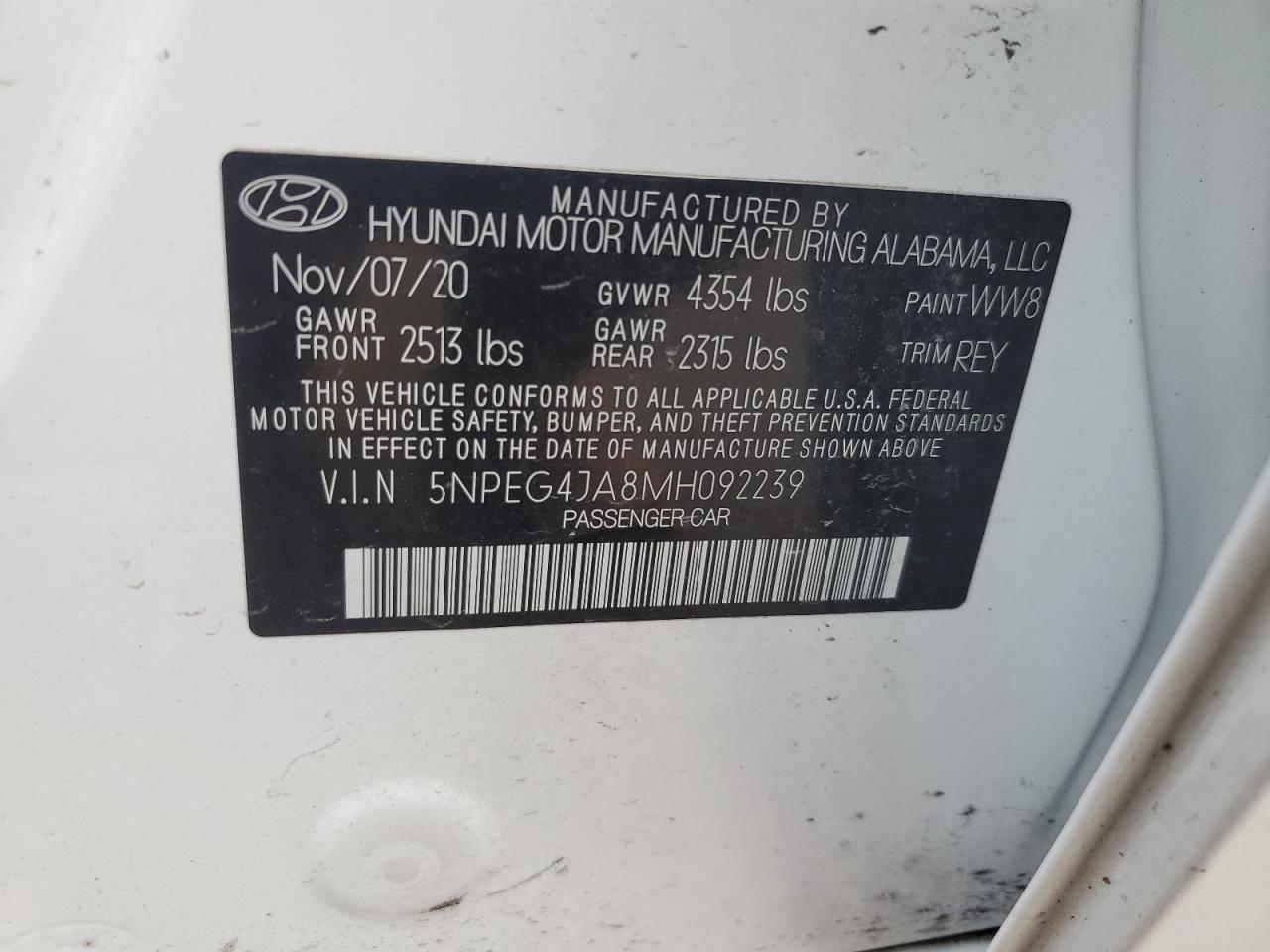 5NPEG4JA8MH092239 2021 Hyundai Sonata Se