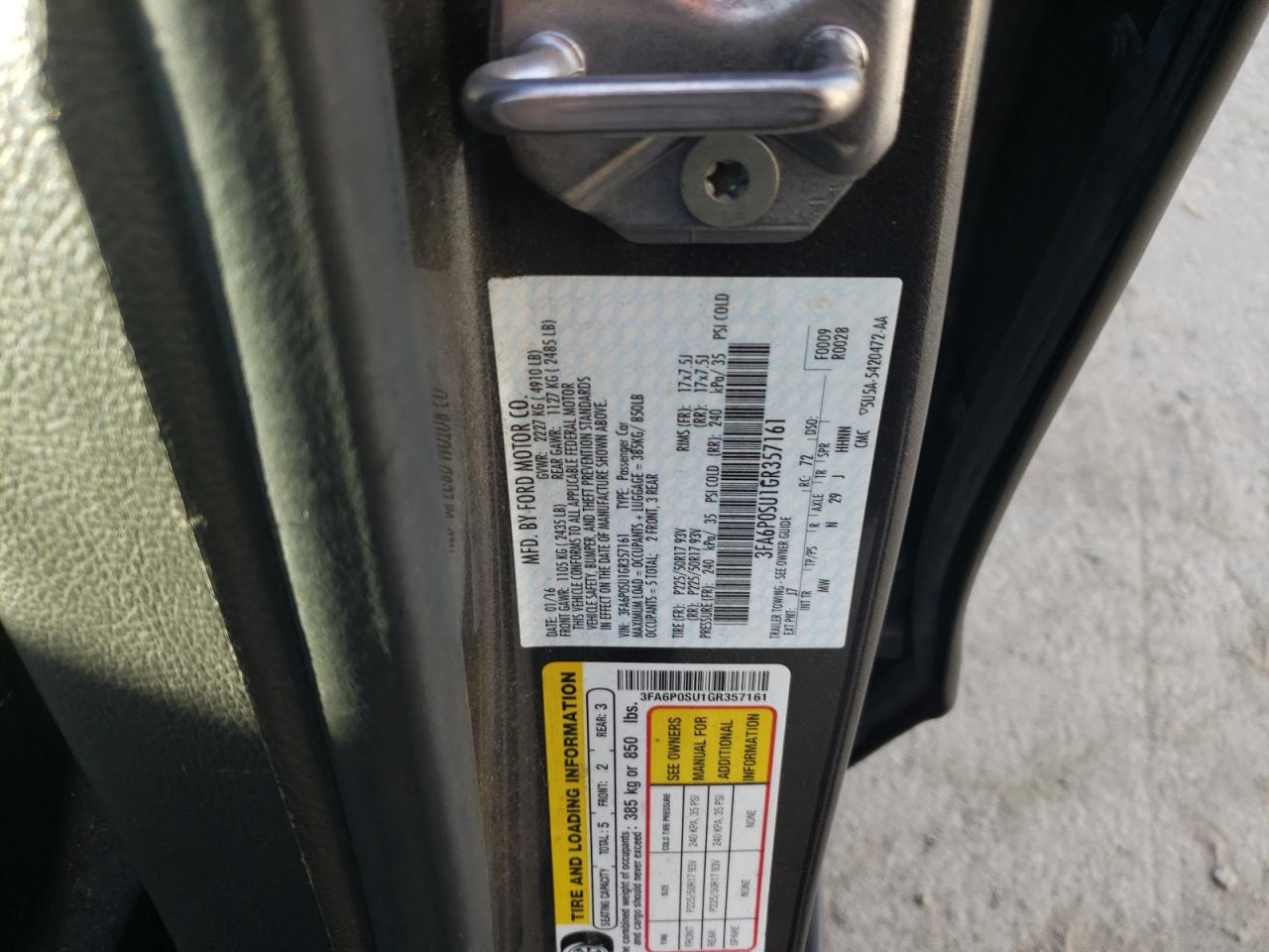 3FA6P0SU1GR357161 FORD FUSION 2016