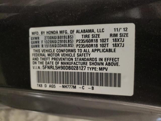 2013 Honda Odyssey Touring VIN: 5FNRL5H90DB028127 Lot: 40796044