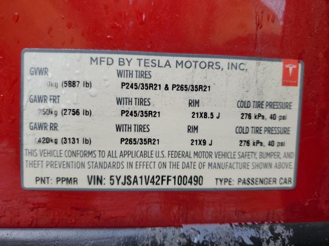 2015 TESLA MODEL S P9 5YJSA1V42FF100490