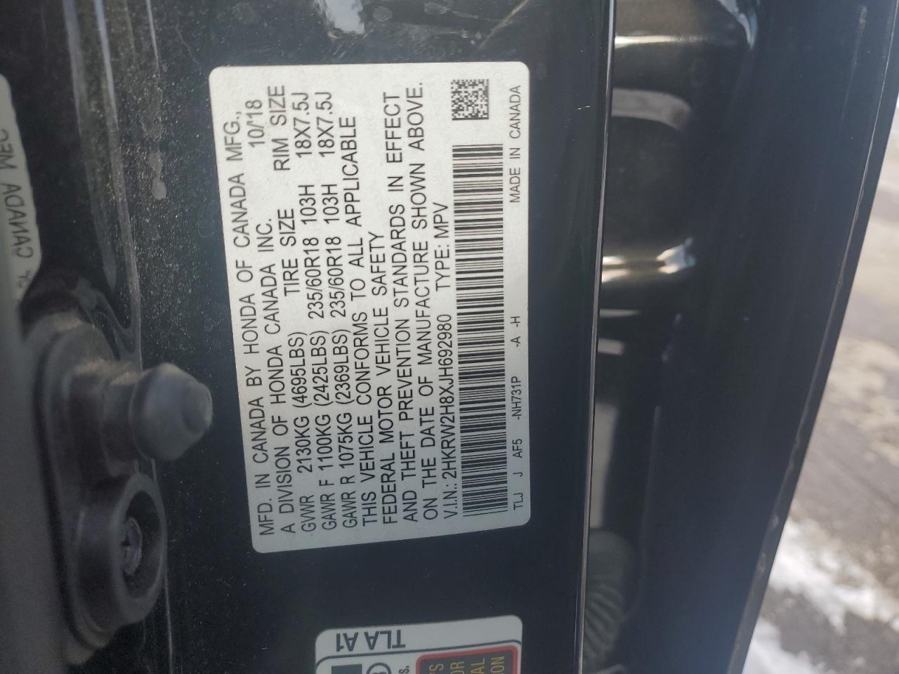 1FTPF1EV7AKB36400 2018 Honda Cr-V Exl