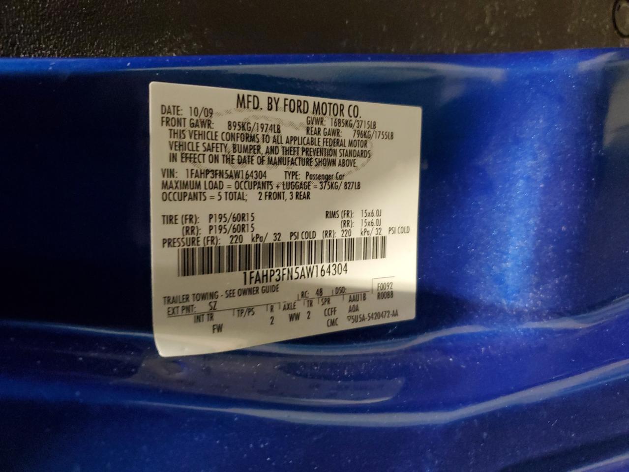 1FAHP3FN5AW164304 2010 Ford Focus Se