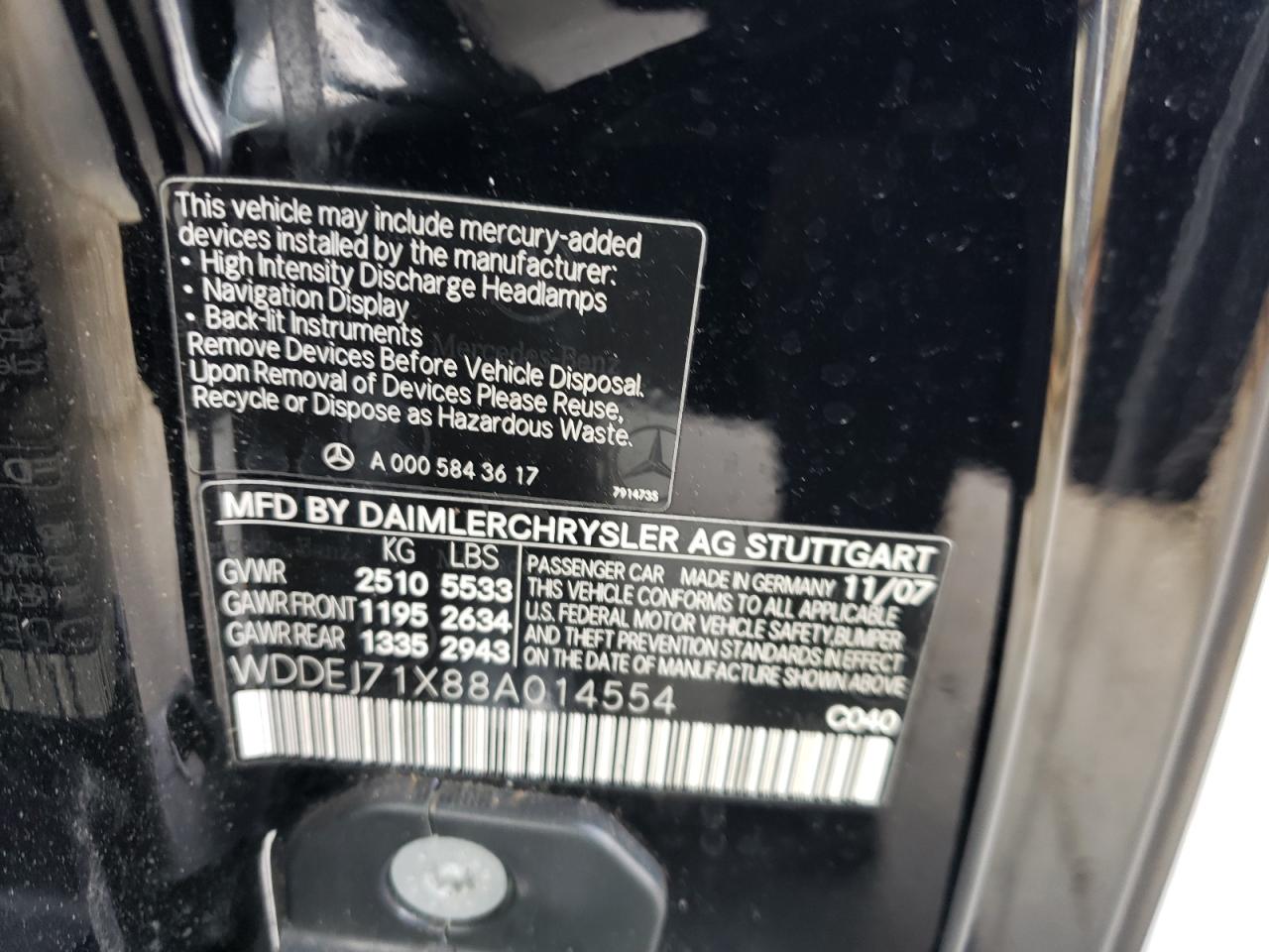 WDDEJ71X88A014554 2008 Mercedes-Benz Cl 550