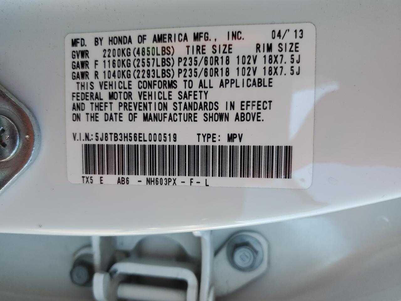 5J8TB3H56EL000519 2014 Acura Rdx Technology