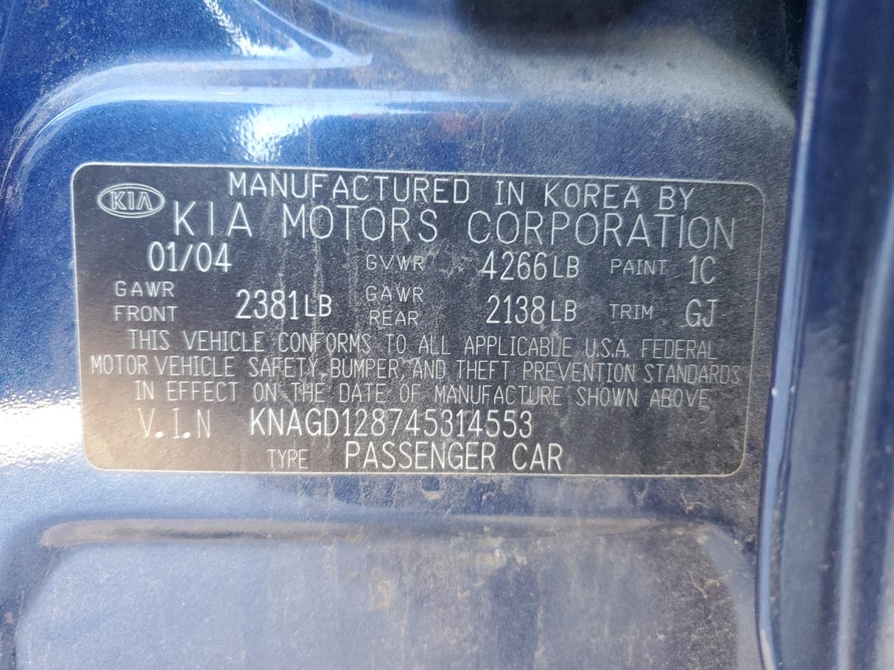 KNAGD128745314553 2004 Kia Optima Lx