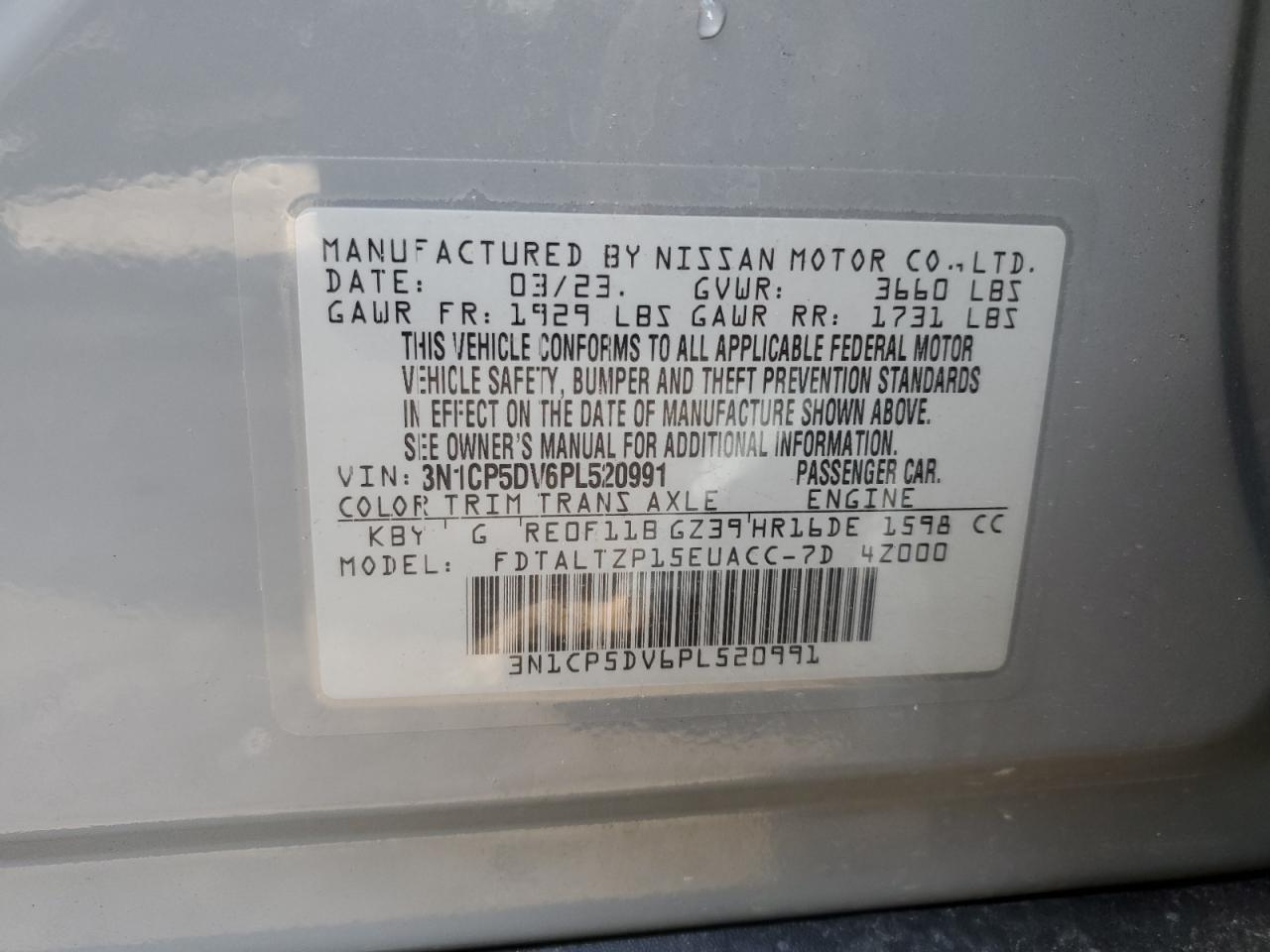 3N1CP5DV6PL520991 2023 Nissan Kicks Sr