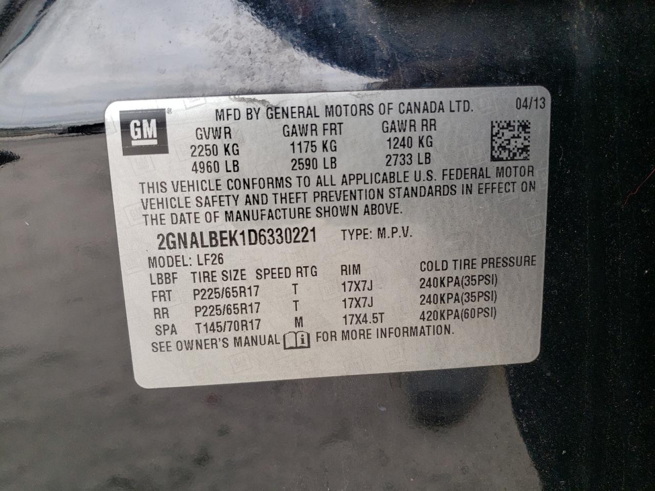 2GNALBEK1D6330221 2013 Chevrolet Equinox Ls