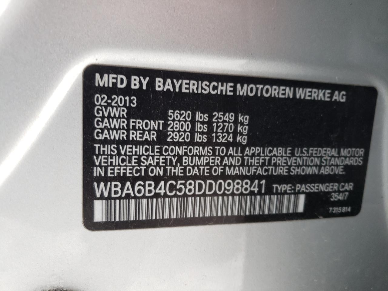 WBA6B4C58DD098841 2013 BMW 650 Xi