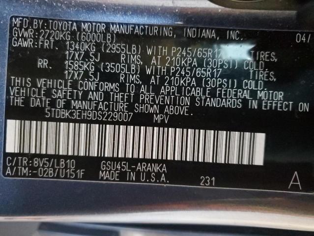 VIN 5TDBK3EH9DS229007 2013 Toyota Highlander, Base no.13