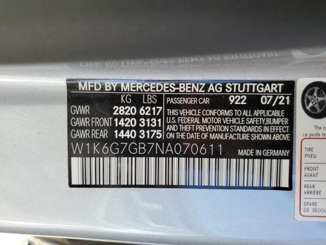 W1K6G7GB7NA070611 | 2022 MERCEDES-BENZ S 580 4MAT