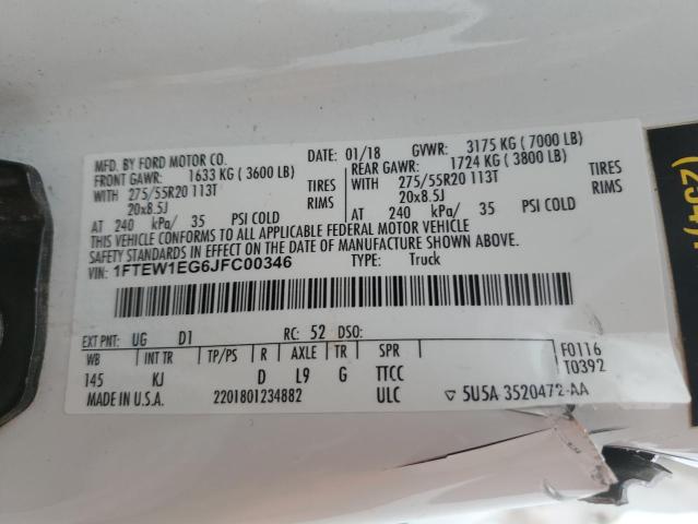 2018 Ford F150 Supercrew VIN: 1FTEW1EG6JFC00346 Lot: 39826674
