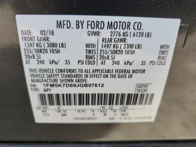1FM5K7D89JGB07612 2018 Ford Explorer Xlt
