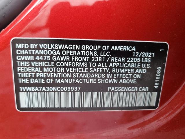 2022 VOLKSWAGEN PASSAT LIM 1VWBA7A30NC009937