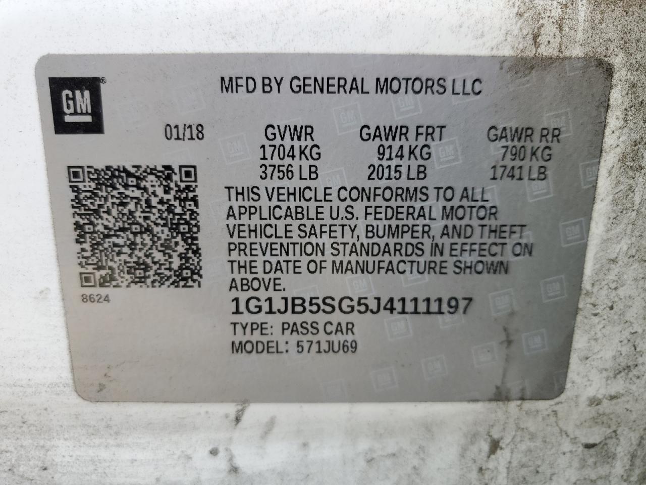 1G1JB5SG5J4111197 CHEVROLET SONIC 2018