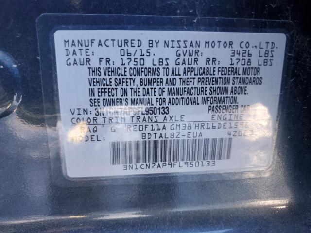 3N1CN7AP9FL950133 | 2015 NISSAN VERSA S