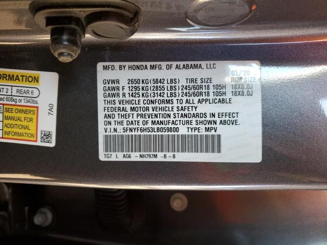 5FNYF6H53LB059800 | 2020 HONDA PILOT EXL