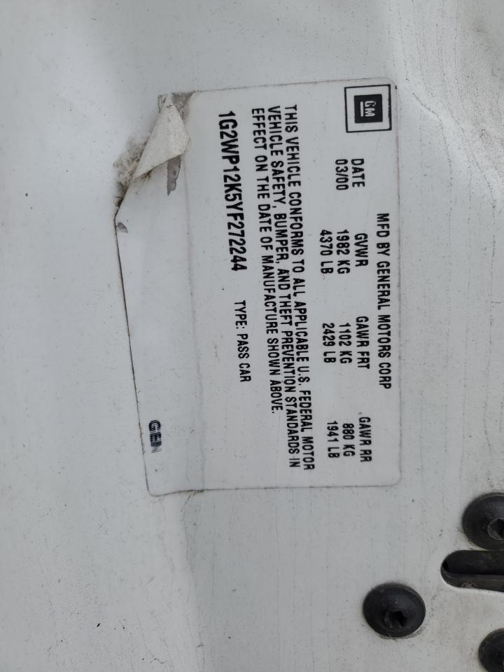 1g2wp12k5yf272244 1G2WP12K5YF272244 2000 Pontiac Grand Prix Gt
