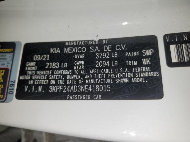 3KPF24AD3NE418015 | 2022 KIA FORTE FE