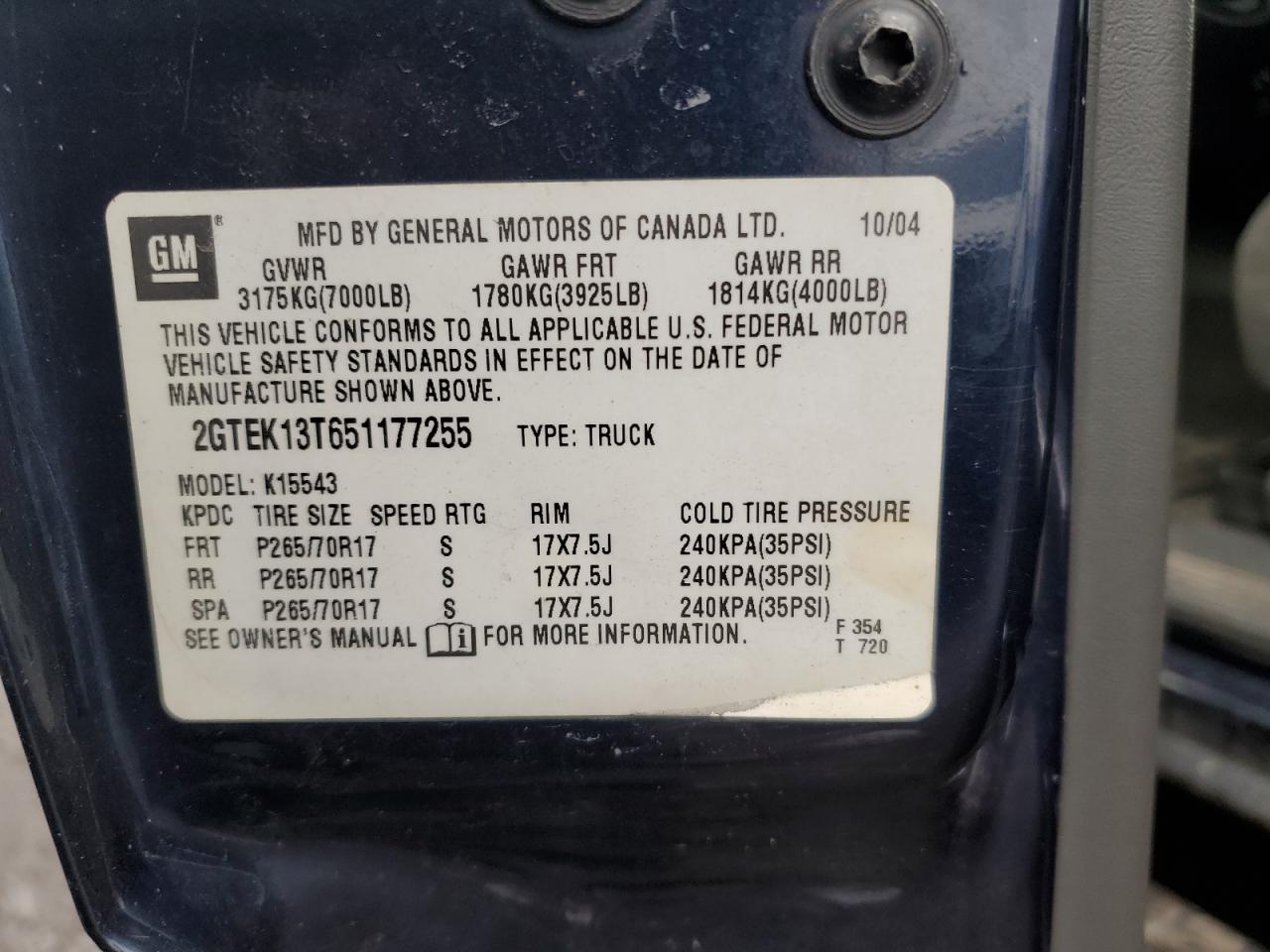 2GTEK13T651177255 2005 GMC New Sierra K1500