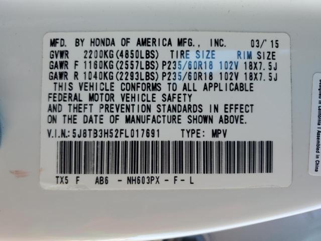 5J8TB3H52FL017691 | 2015 ACURA RDX TECHNO