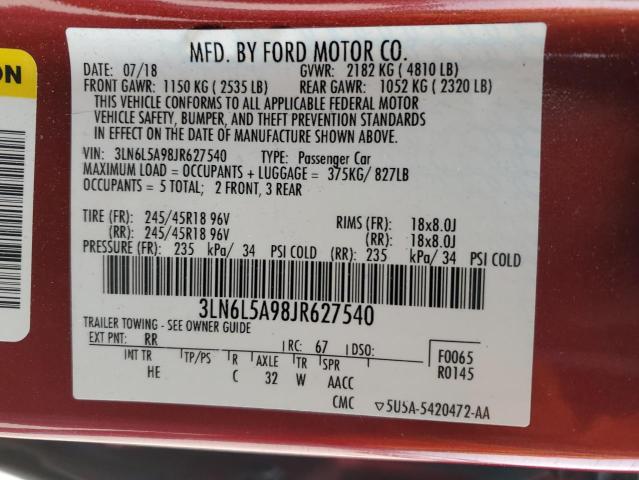 2018 LINCOLN MKZ PREMIE 3LN6L5A98JR627540