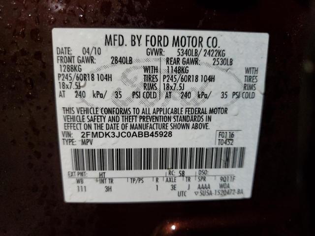 2010 Ford Edge Sel VIN: 2FMDK3JC0ABB45928 Lot: 39335334