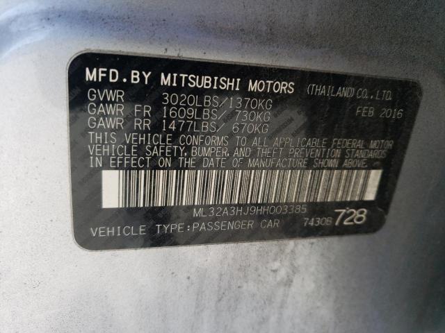 2017 Mitsubishi Mirage Es VIN: ML32A3HJ9HH003385 Lot: 38893994