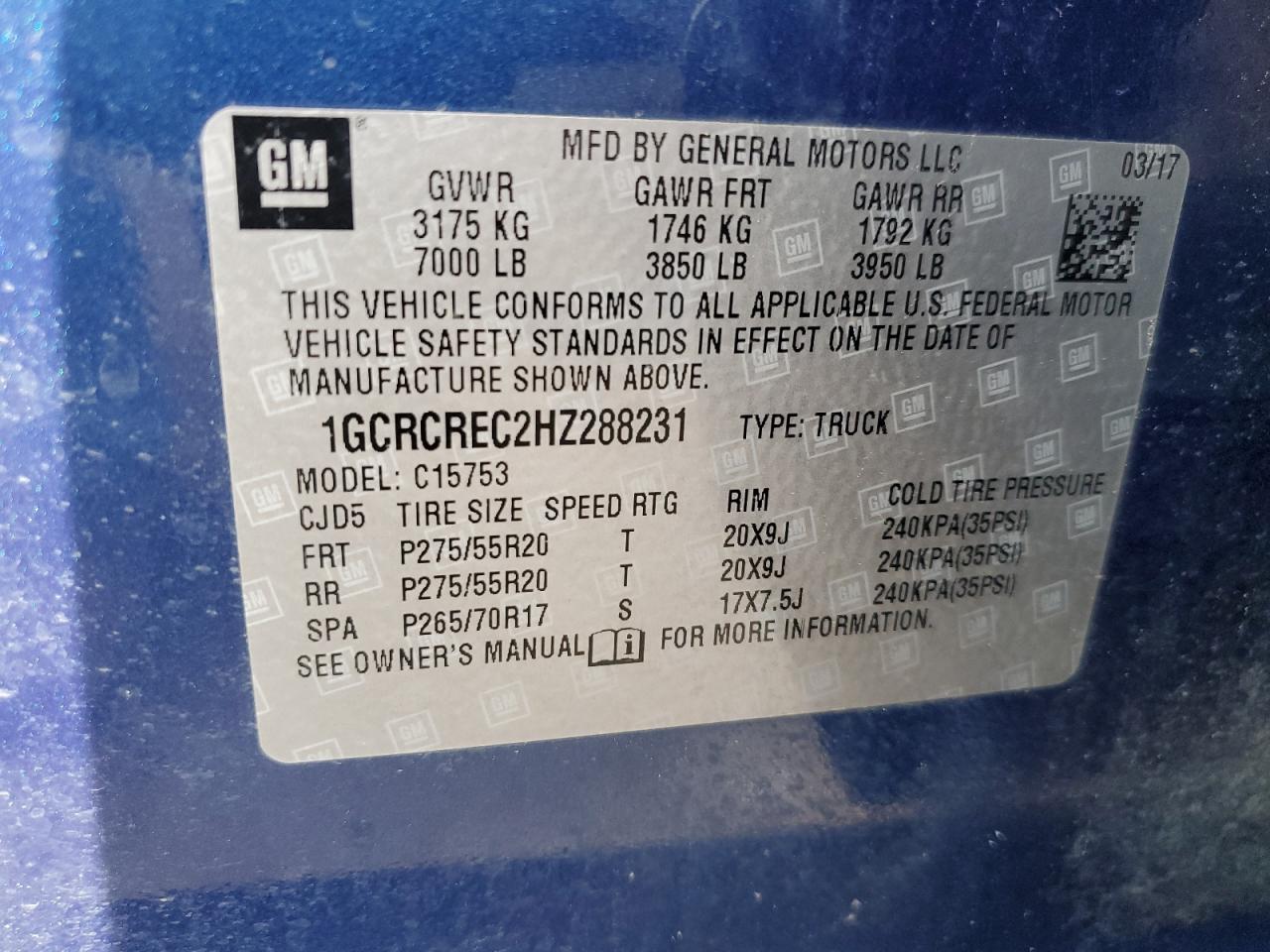 1GCRCREC2HZ288231 CHEVROLET ALL Models 2017
