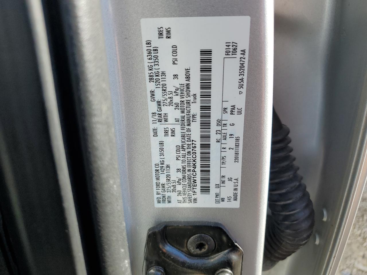 1FTEW1CP4KKC07677 FORD F-150 2019