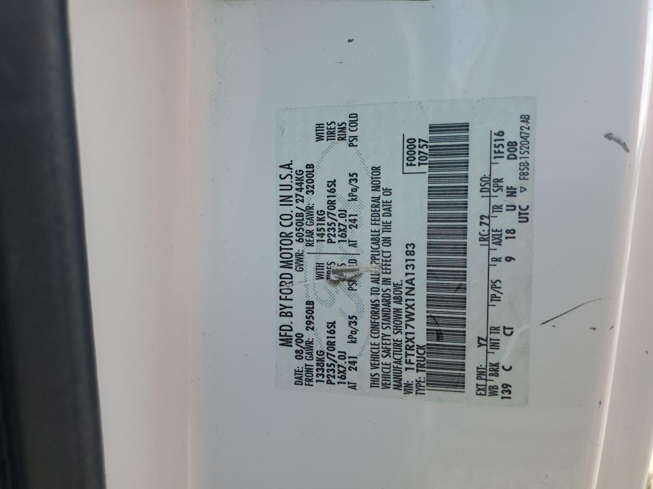 1FTRX17WX1NA13183 2001 Ford F150