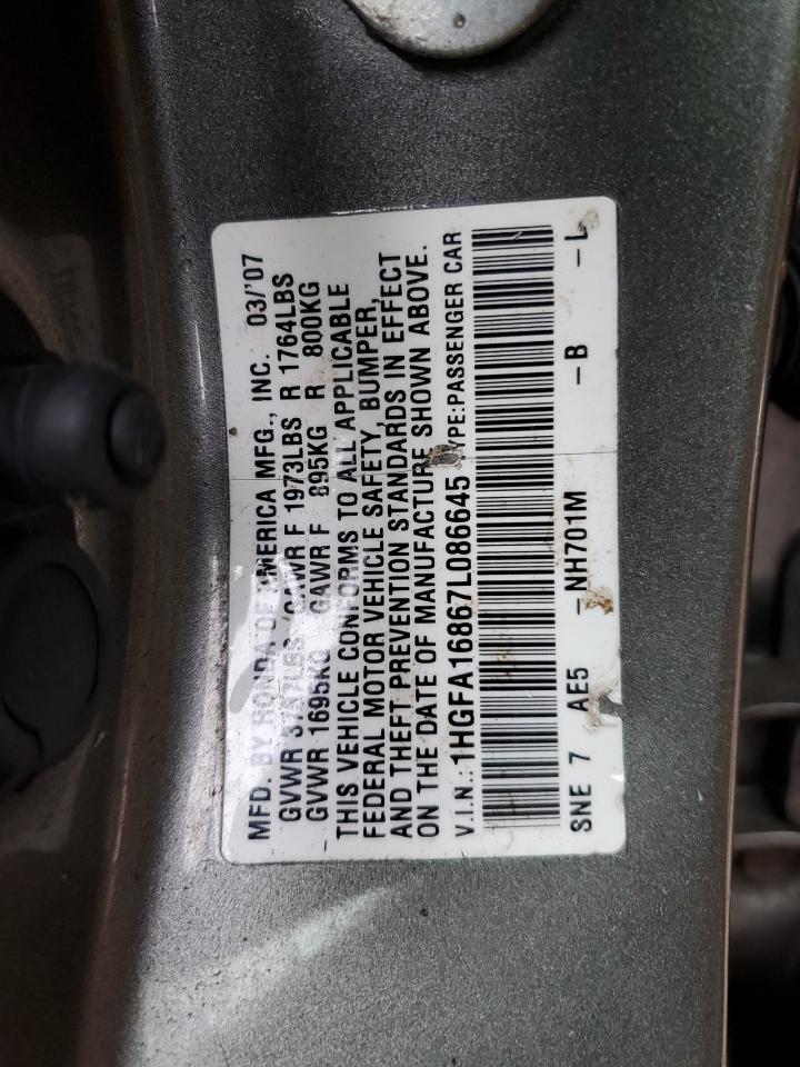 1HGFA16867L086645 2007 Honda Civic Ex