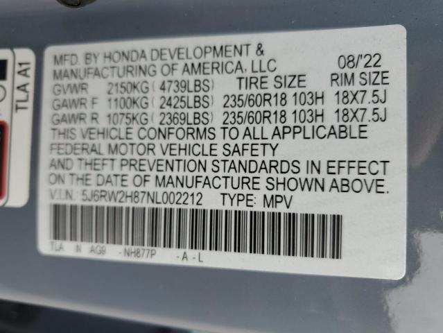 2022 HONDA CR-V EXL 5J6RW2H87NL002212