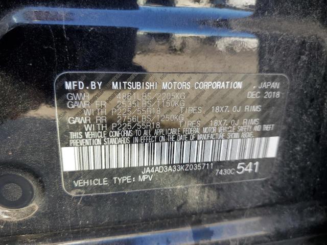 2019 MITSUBISHI OUTLANDER JA4AD3A33KZ035711