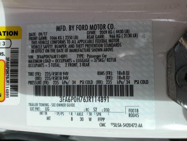 2018 FORD FUSION 4D 3FA6P0H76JR114891