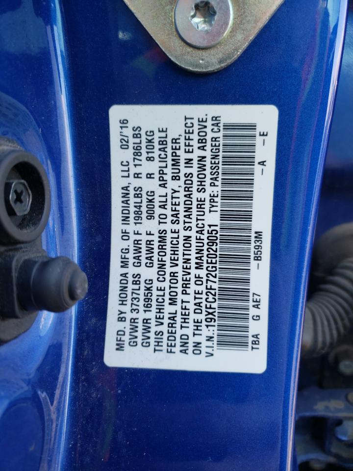 19XFC2F72GE029051 HONDA CIVIC 2016