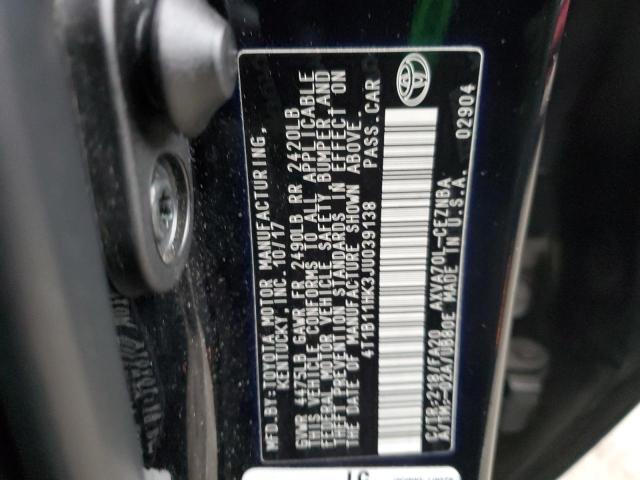 4T1B11HK3JU039138 | 2018 TOYOTA CAMRY L