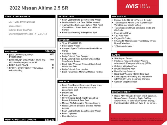 1N4BL4CV3NN375881 | 2022 NISSAN ALTIMA SR