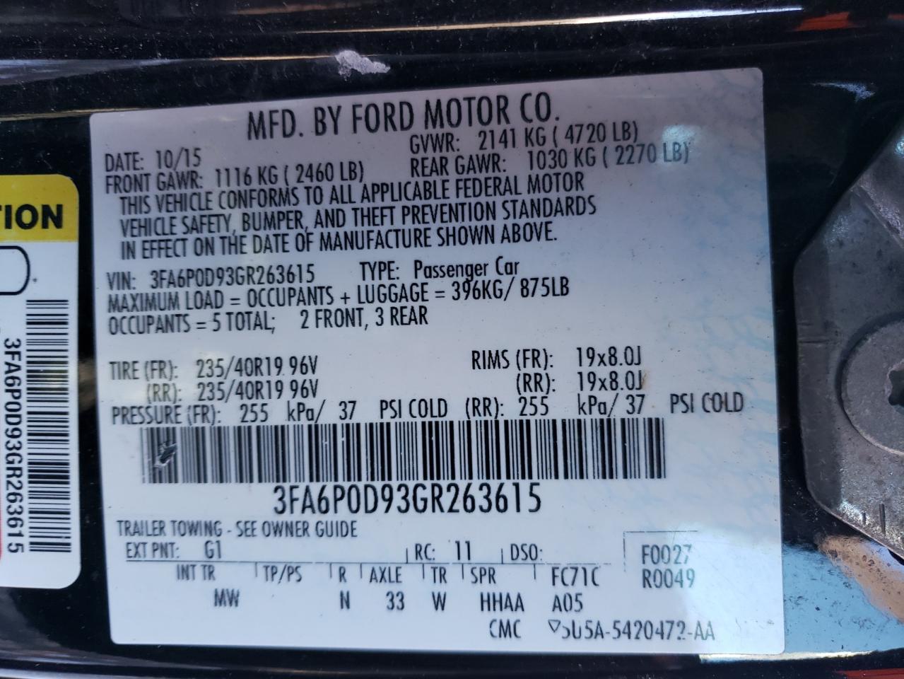3FA6P0D93GR263615 FORD FUSION 2016