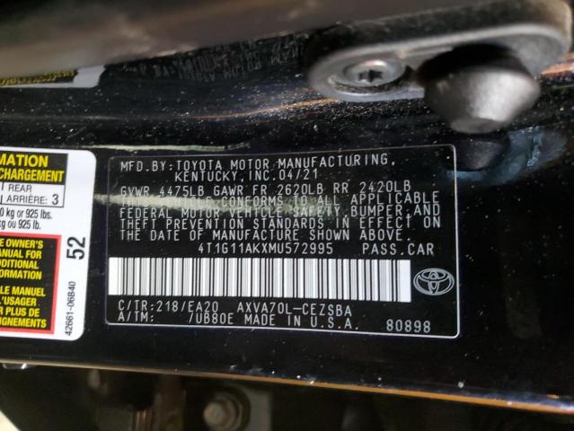 4T1G11AKXMU572995 | 2021 TOYOTA CAMRY SE