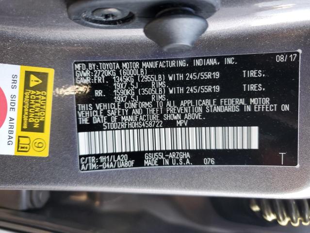 5TDDZRFH0HS458722 | 2017 TOYOTA HIGHLANDER