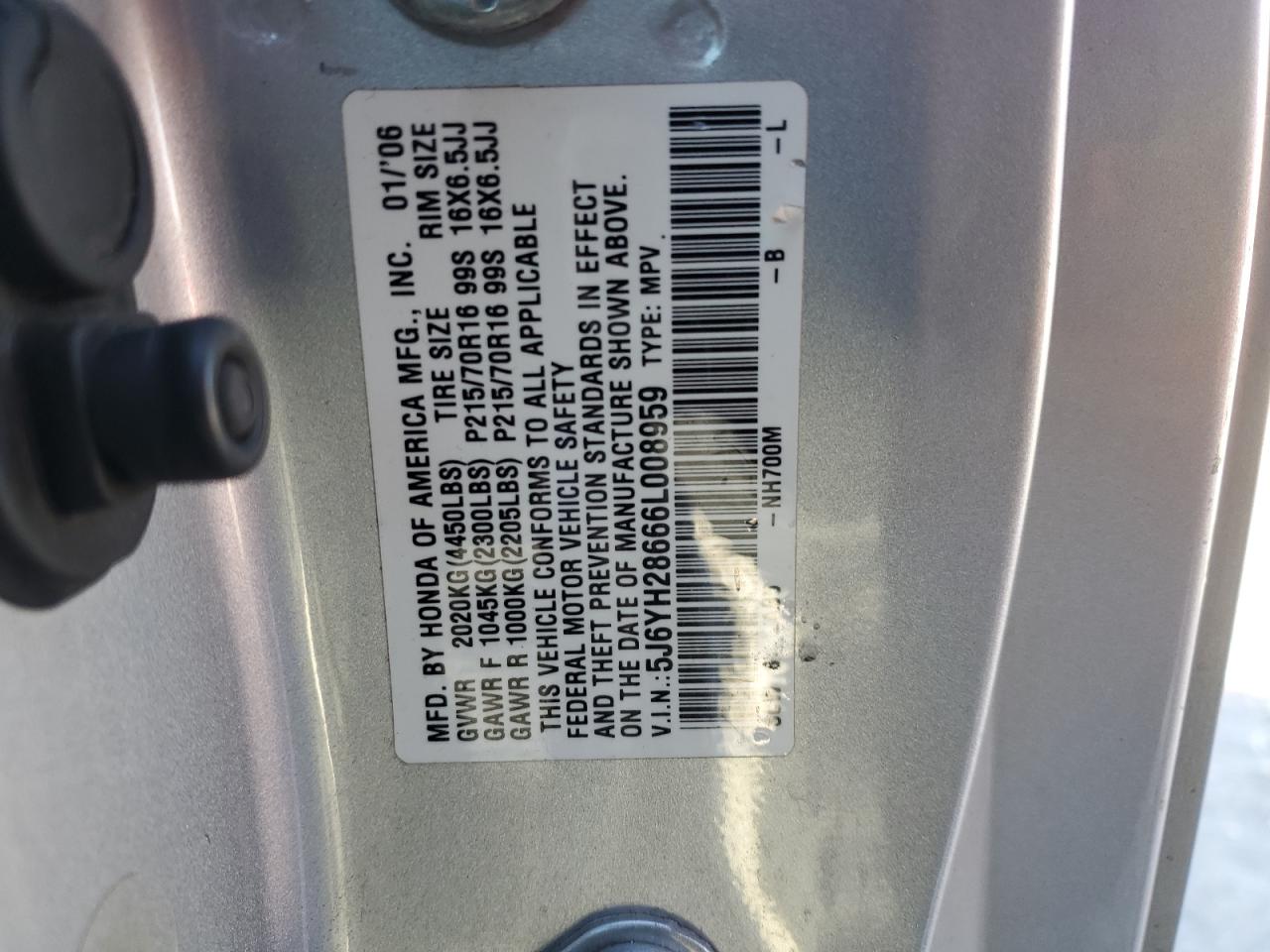 5J6YH28666L008959 2006 Honda Element Ex
