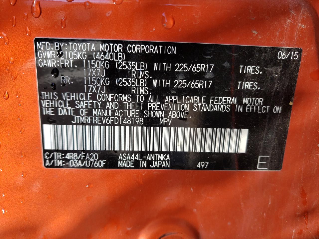 JTMRFREV6FD148198 2015 Toyota Rav4 Xle