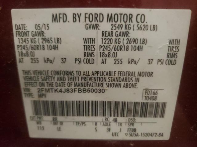 2FMTK4J83FBB50030 | 2015 FORD EDGE SEL