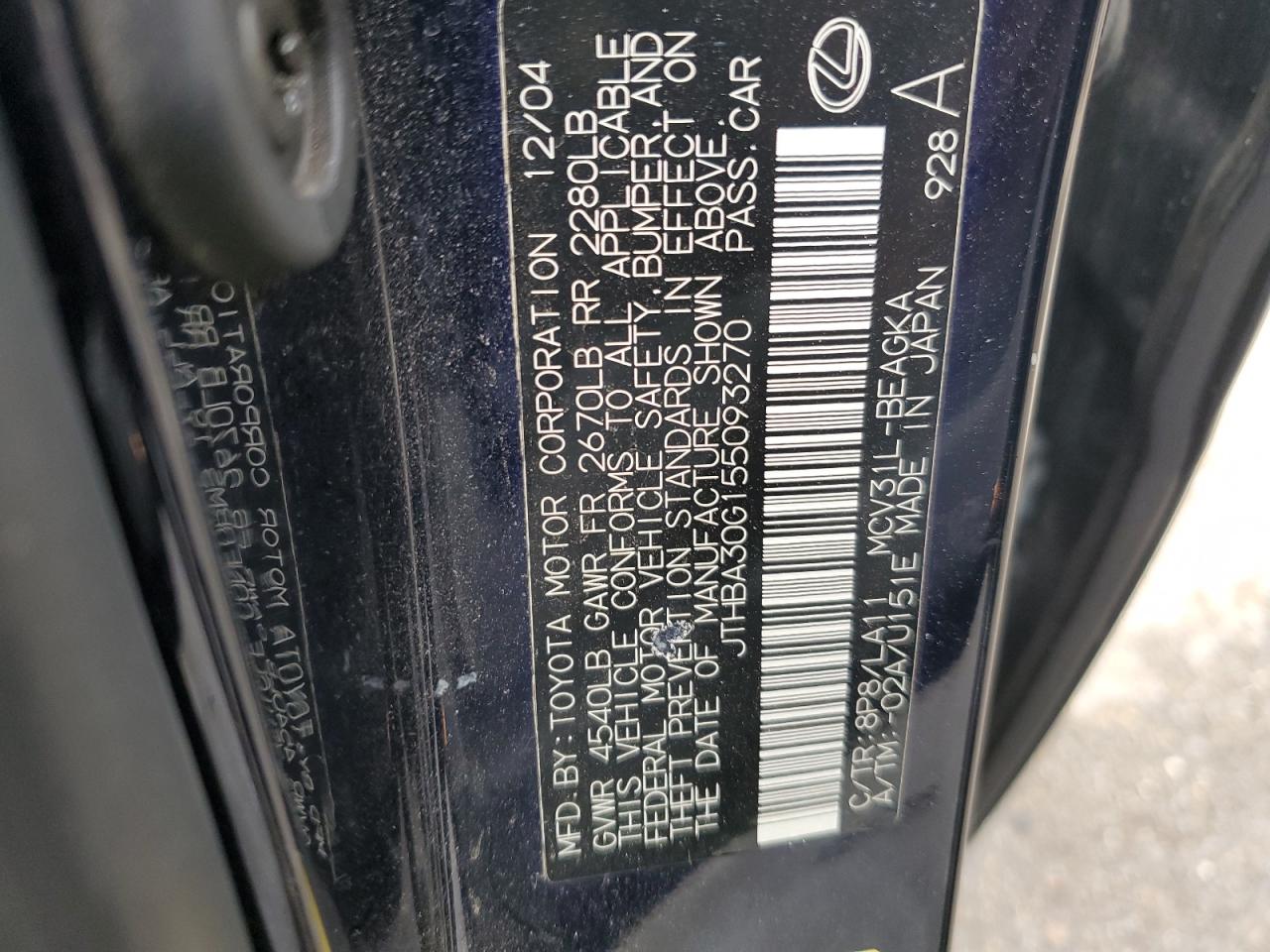 JTHBA30G155093270 2005 Lexus Es 330