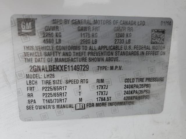 2GNALBEKXE1149729 | 2014 CHEVROLET EQUINOX LT