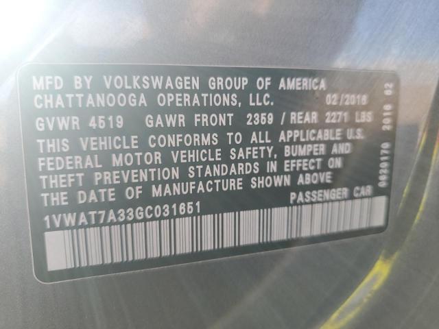 2016 Volkswagen Passat S VIN: 1VWAT7A33GC031651 Lot: 39984004