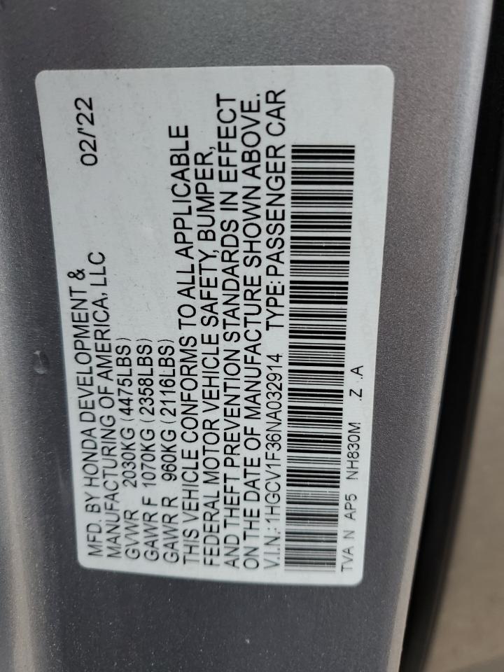 1HGCV1F36NA032914 HONDA ACCORD 2022