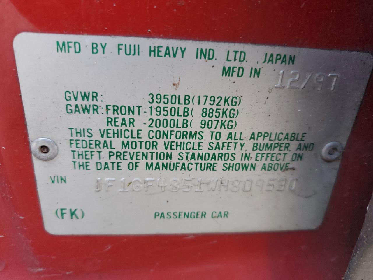 jf1gf4851wh809530 JF1GF4851WH809530 1998 Subaru Impreza Outback