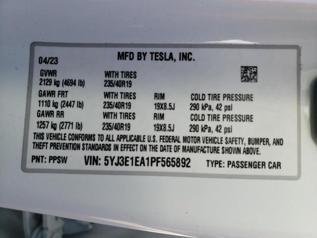 5YJ3E1EA1PF565892 | 2023 TESLA MODEL 3